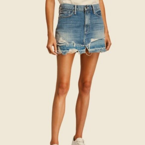 NWT FRAME Alameda Le Mini Jean Skirt Distressed Split Release Hem XS MSRP $195 - Picture 2 of 5
